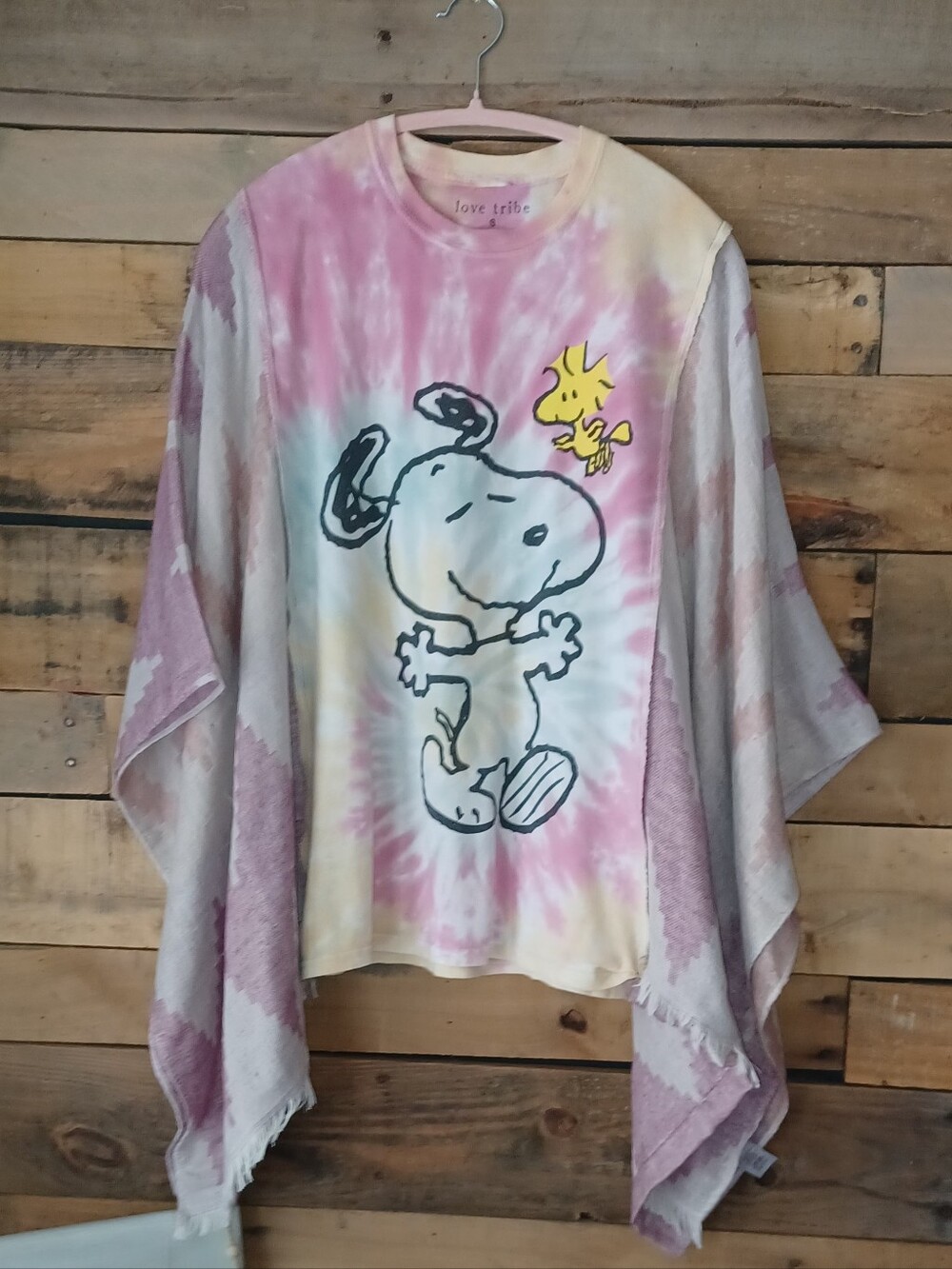 Upcycled Snoopy Tie-Dye Poncho Top with Woodstock